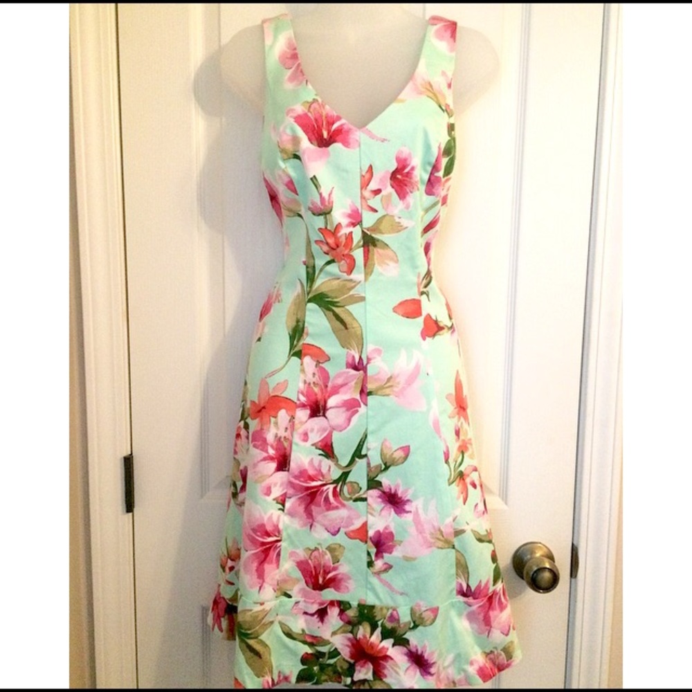 Chaps Floral Dress Mint Green